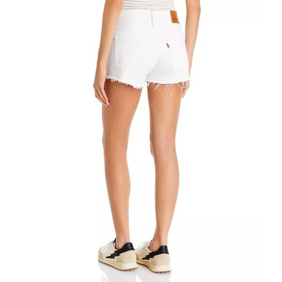 Levi's 501 Distressed Button Fly High Waist Frayed Hem Side Slit Denim Shorts - Picture 2 of 14